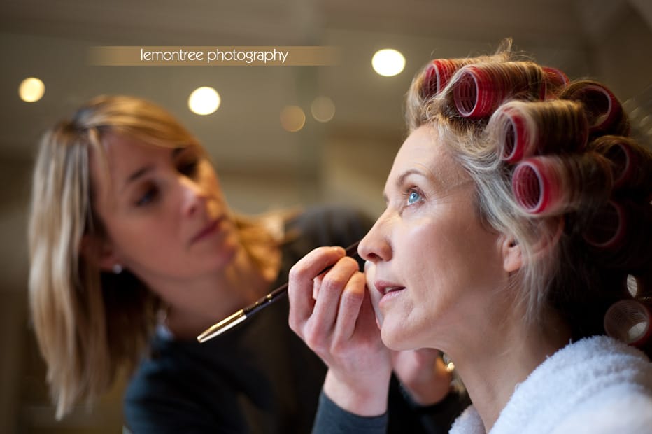 Alison the Bride at her New Forest Wedding bride being made up in hotel room in new forest hampshire