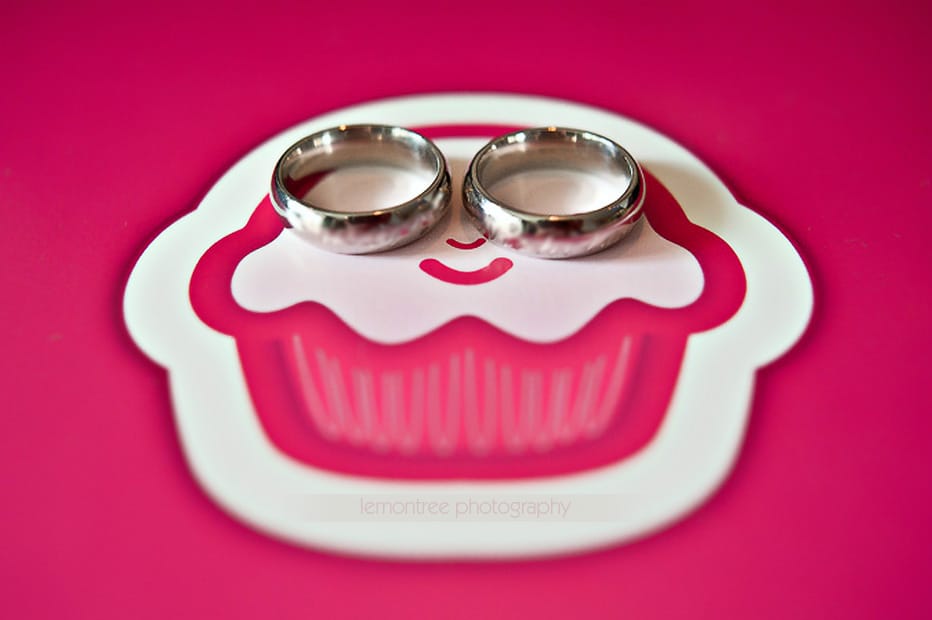 cupcake wedding rings on cupcake