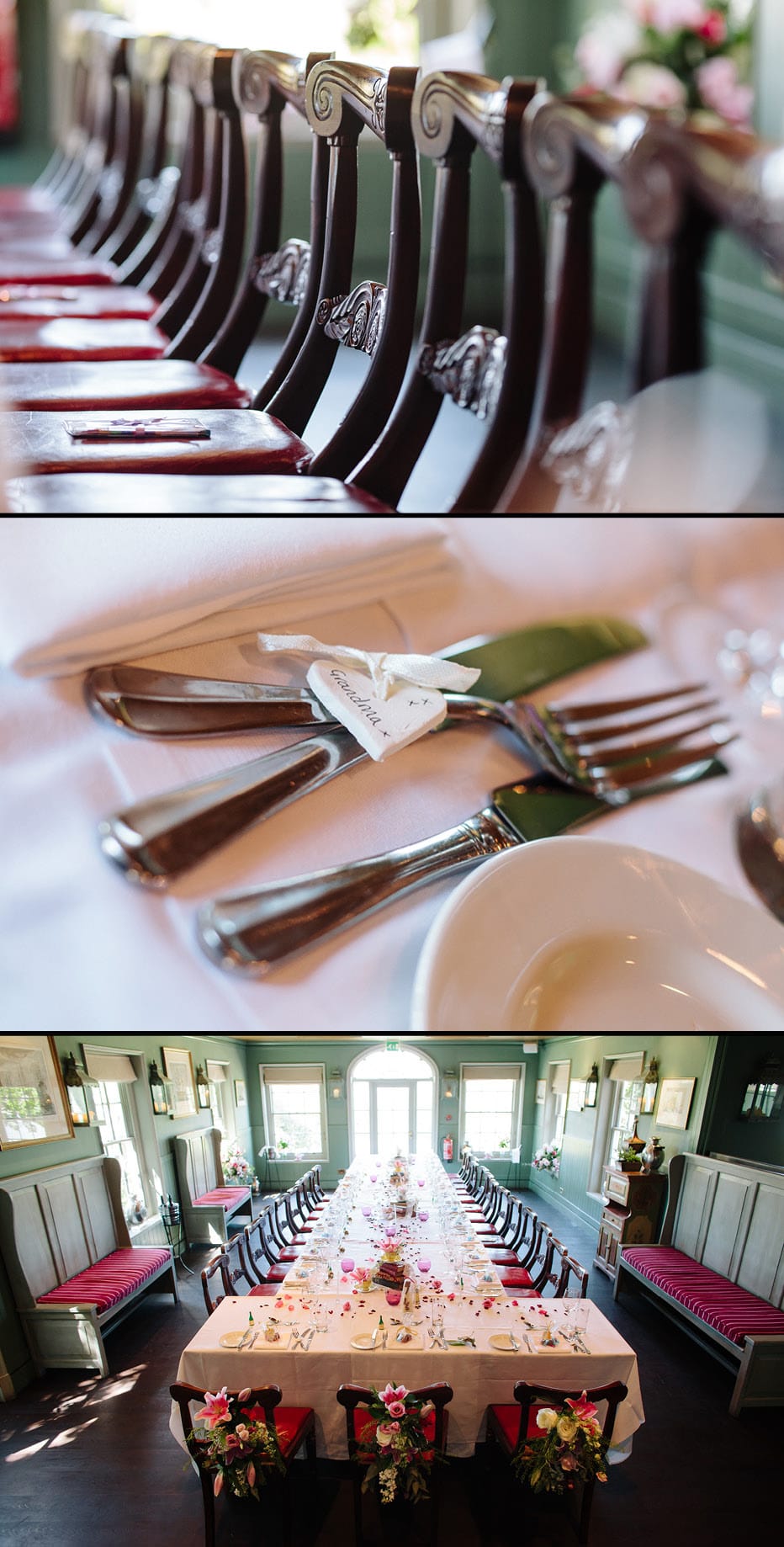 Vintage themed table details at wedding