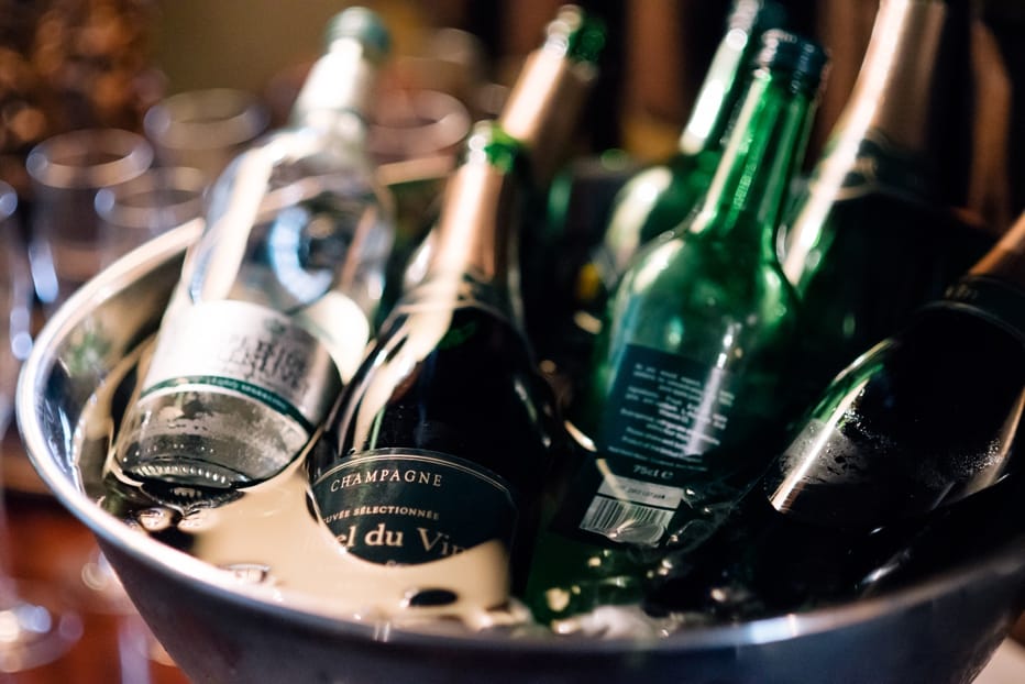 champagne for guests at wedding