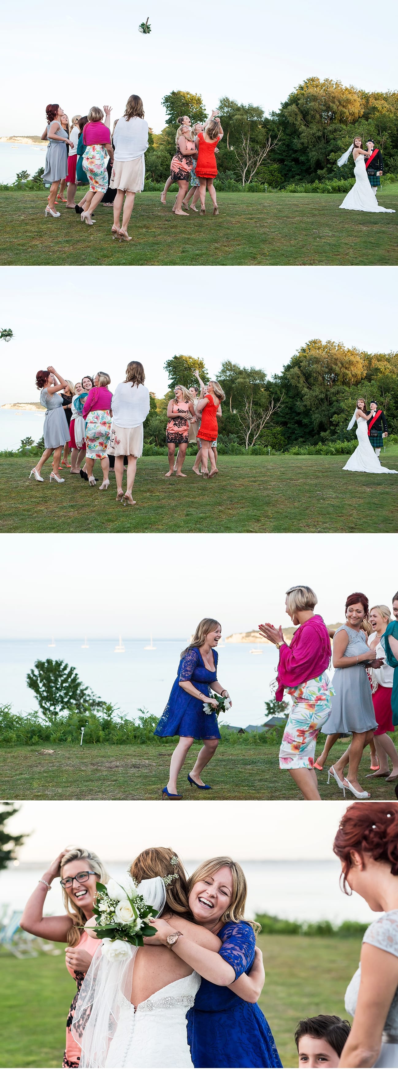 bouquet-toss-at-wedding Studland Bay House Wedding