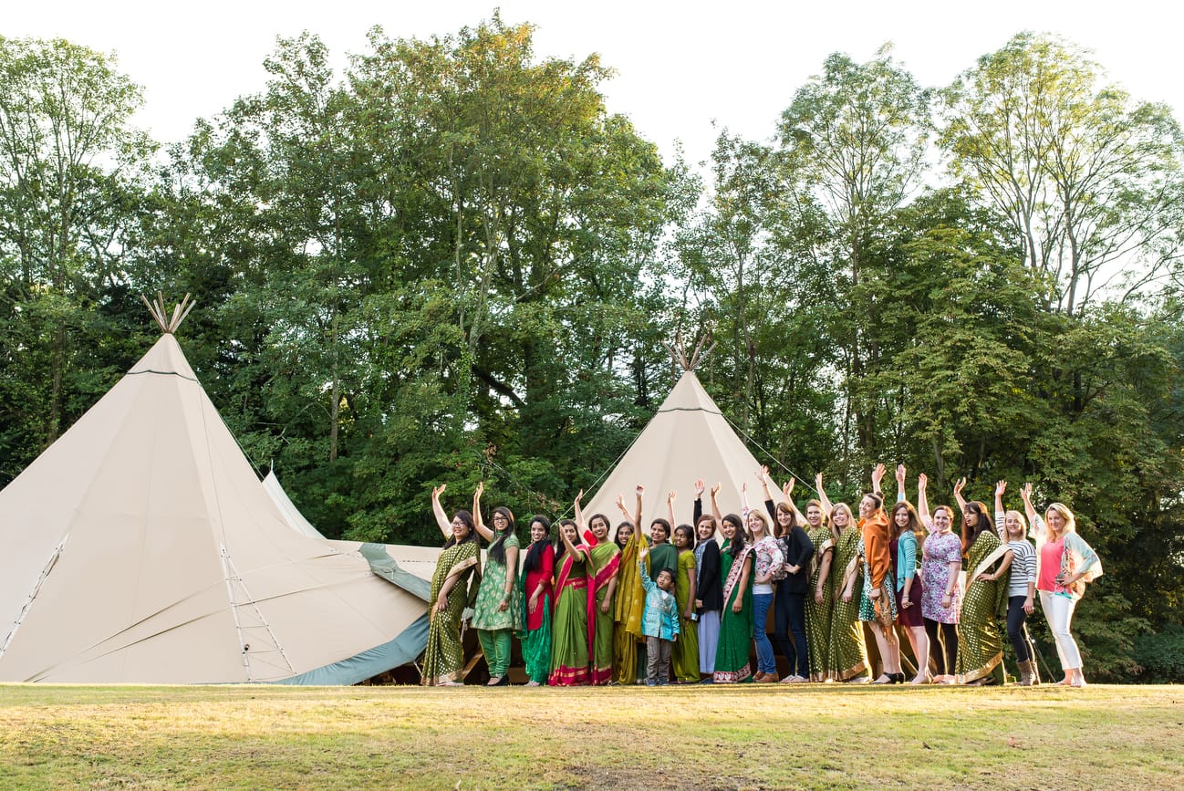 bride with girls at mehndi evening