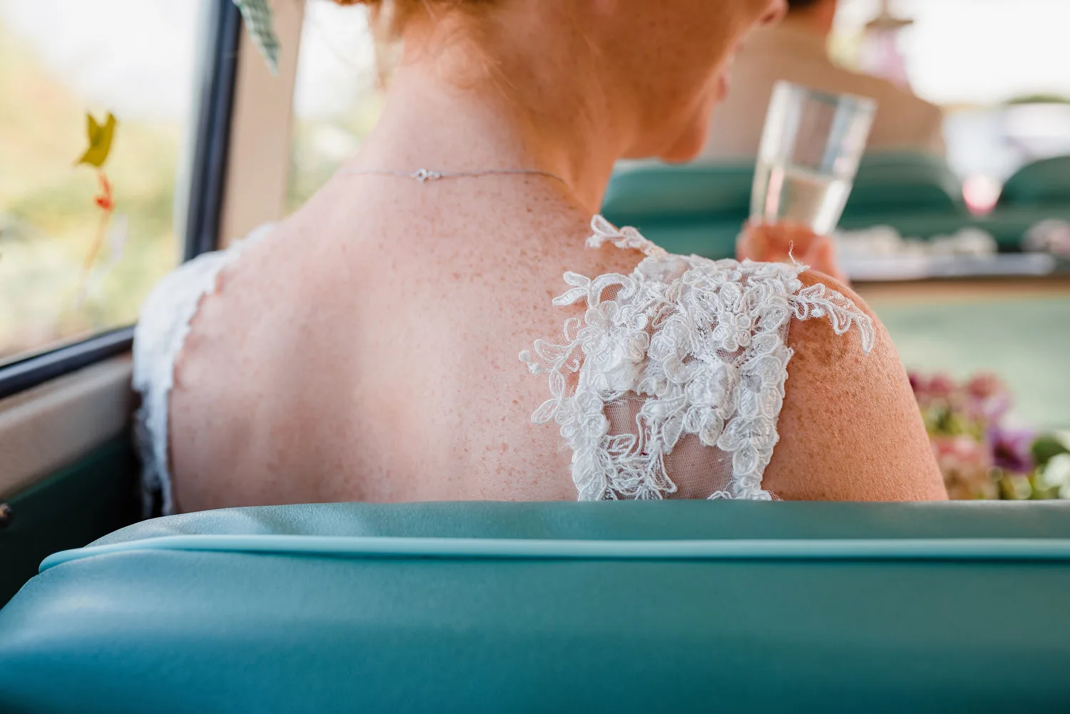 bride in vw campervan