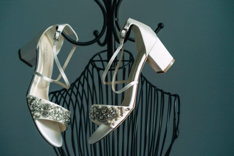 bridal shoes hanging in southend barns